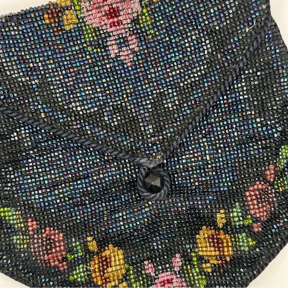 Vintage Retro style Fabric Beaded Black & Floral Evening Handbag VTG Retro 1950s - Picture 2 of 10
